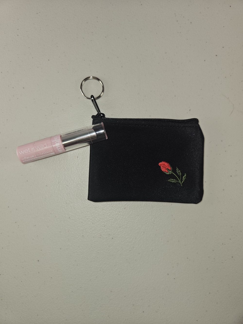 wet n wild Liytle Red Roaette Black Mini Coin Purse with Red Rose Embroidery
